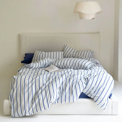 Crisp Blue & White Striped Washed Cotton Bedding Set