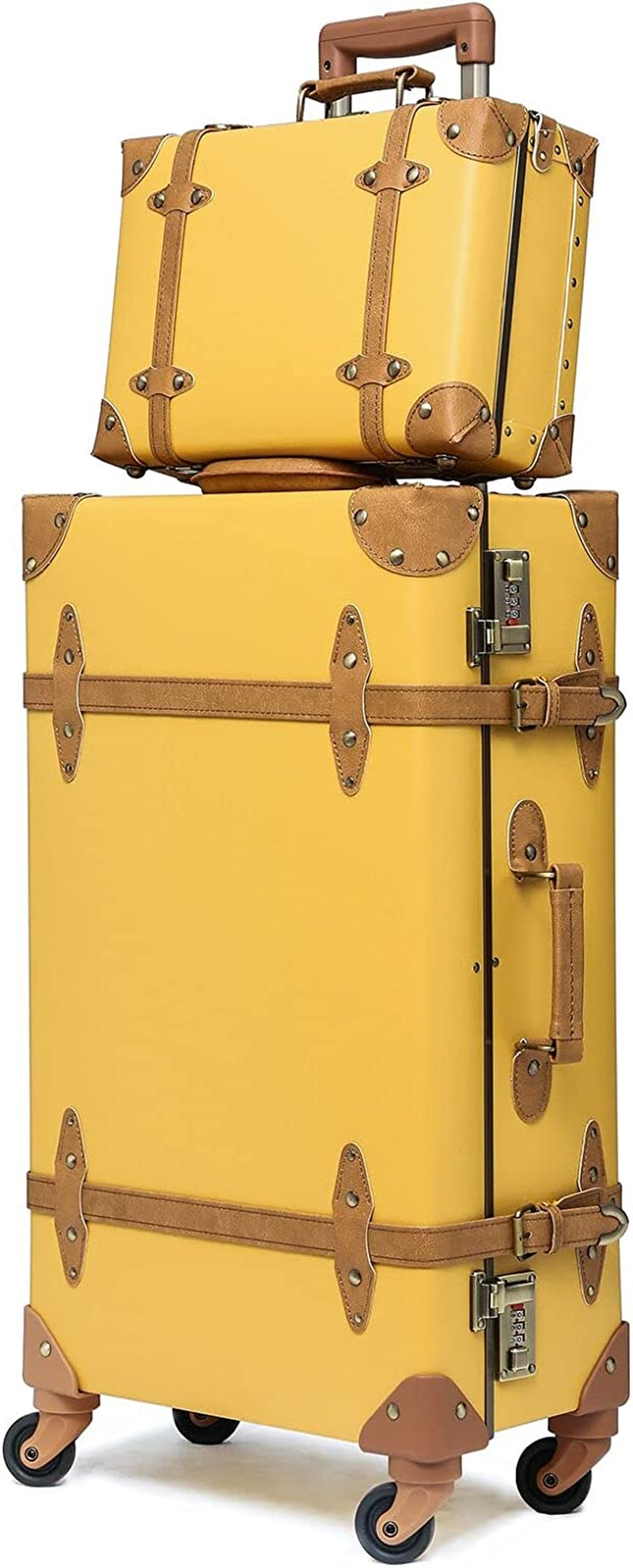 Urecity Vintage Suitcase Set for Women, Vintage Luggage Sets for Women 2 Piece, Cute Designer Trunk Luggage, Retro Suit Case (Mustard Yellow, 26"+12") Clothing Luggage Luggage & Bags Luggage & Travel Gear Luggage Sets Shoes & Jewelry Suitcases