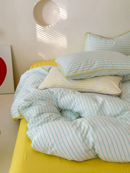 Soft Scalloped Striped Cotton Bedding Set