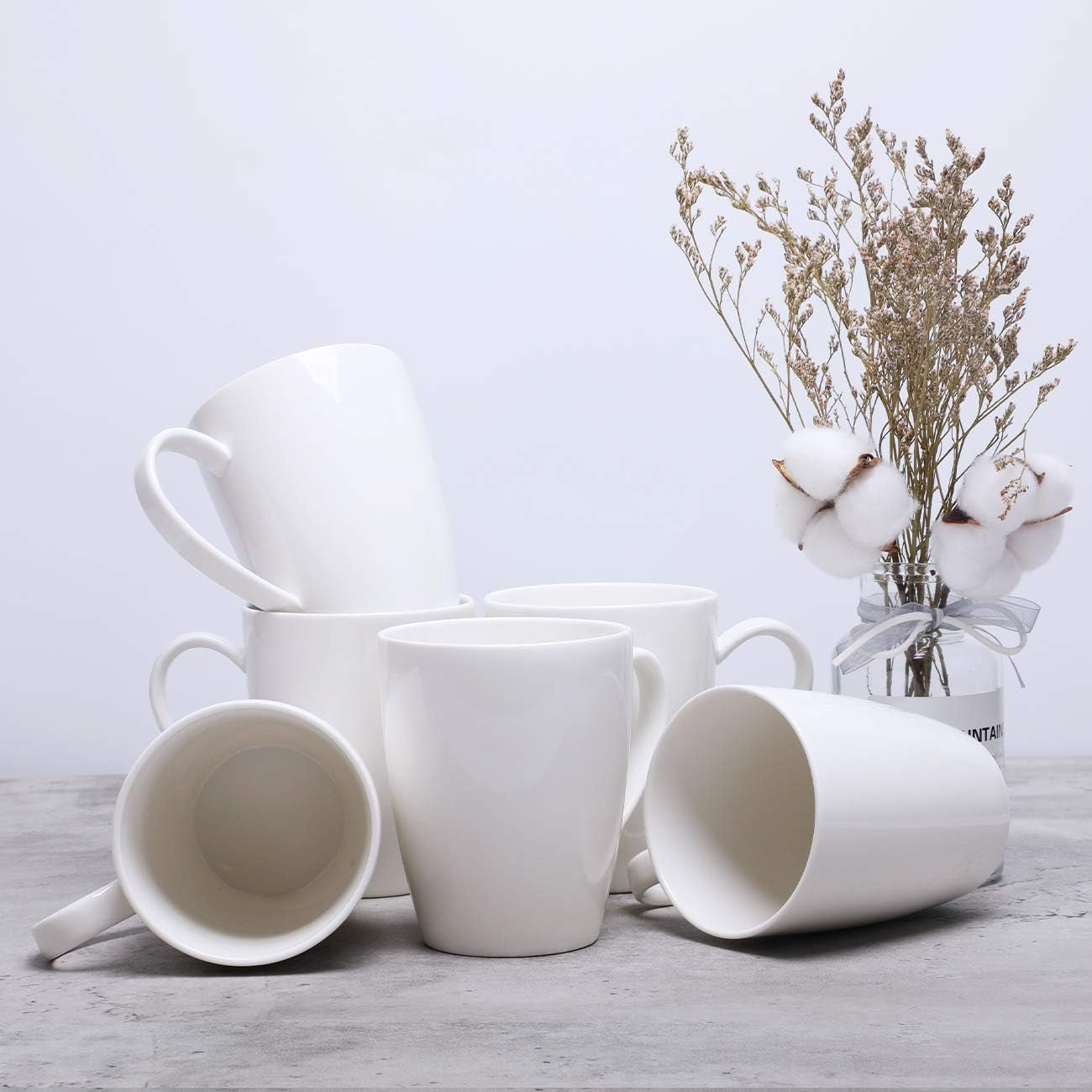 Amhomel Coffee Mugs Set of 6, Porcelain Mugs - 16 Ounce for Coffee, Tea, Cocoa, Cappuccino, Latte and Milk, Large Handle Design, Microwave and Dishwasher Safe, White & Saucers Cups Dining & Entertaining Glassware & Drinkware Home & Kitchen Kitchen & Dining Mug Sets Mugs