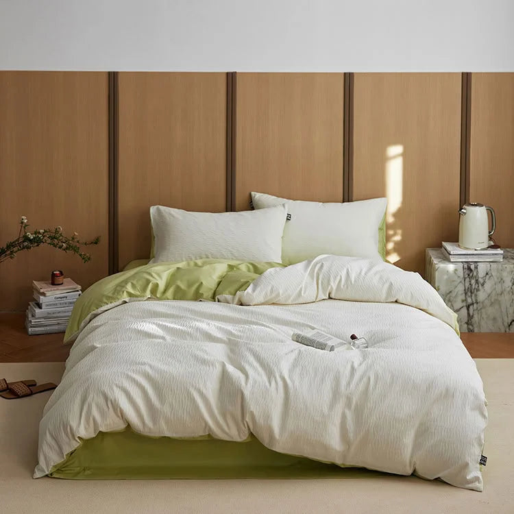 Wavy Textured Two-Tone Washed Cotton Bedding Set