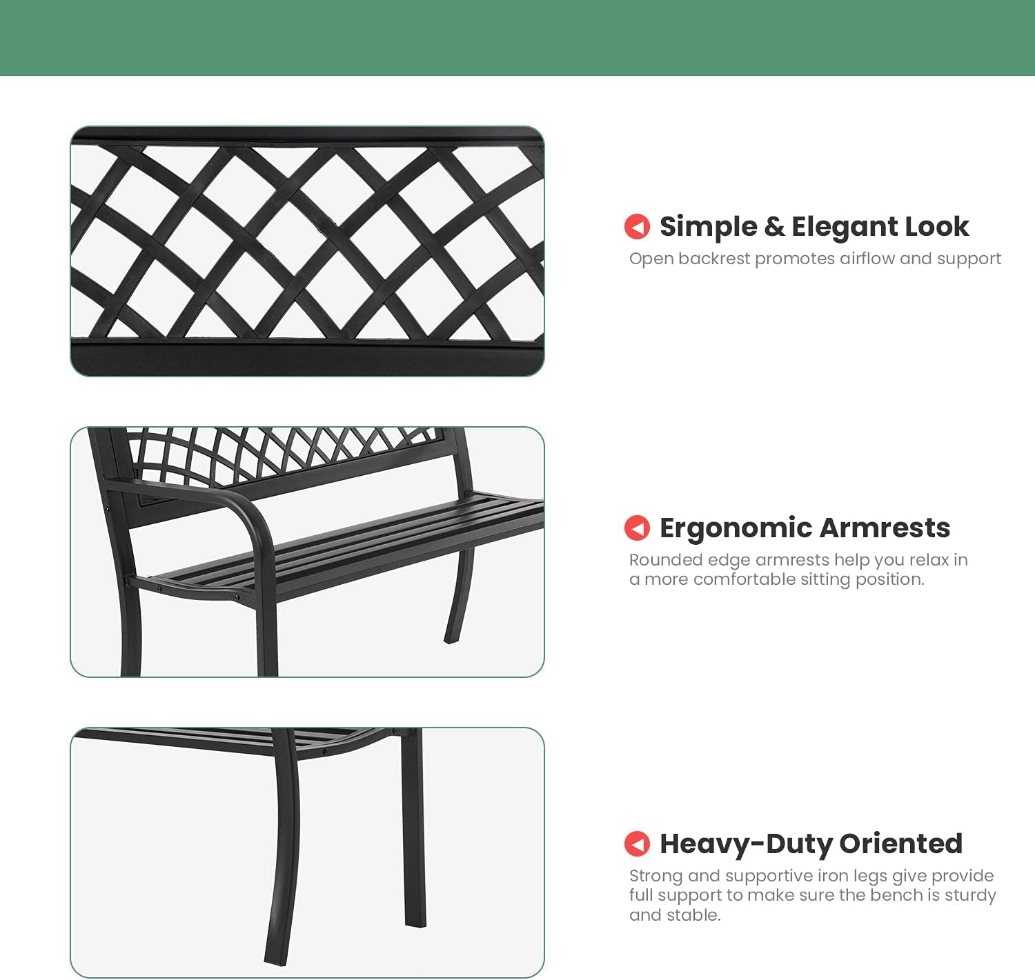 Garden Bench,Outdoor Benches,Iron Steel Frame Patio Bench with Mesh Pattern and Plastic Backrest Armrests for Lawn Yard Porch Work Entryway,Black Benches Lawn & Garden Patio Patio Furniture & Accessories Patio Seating