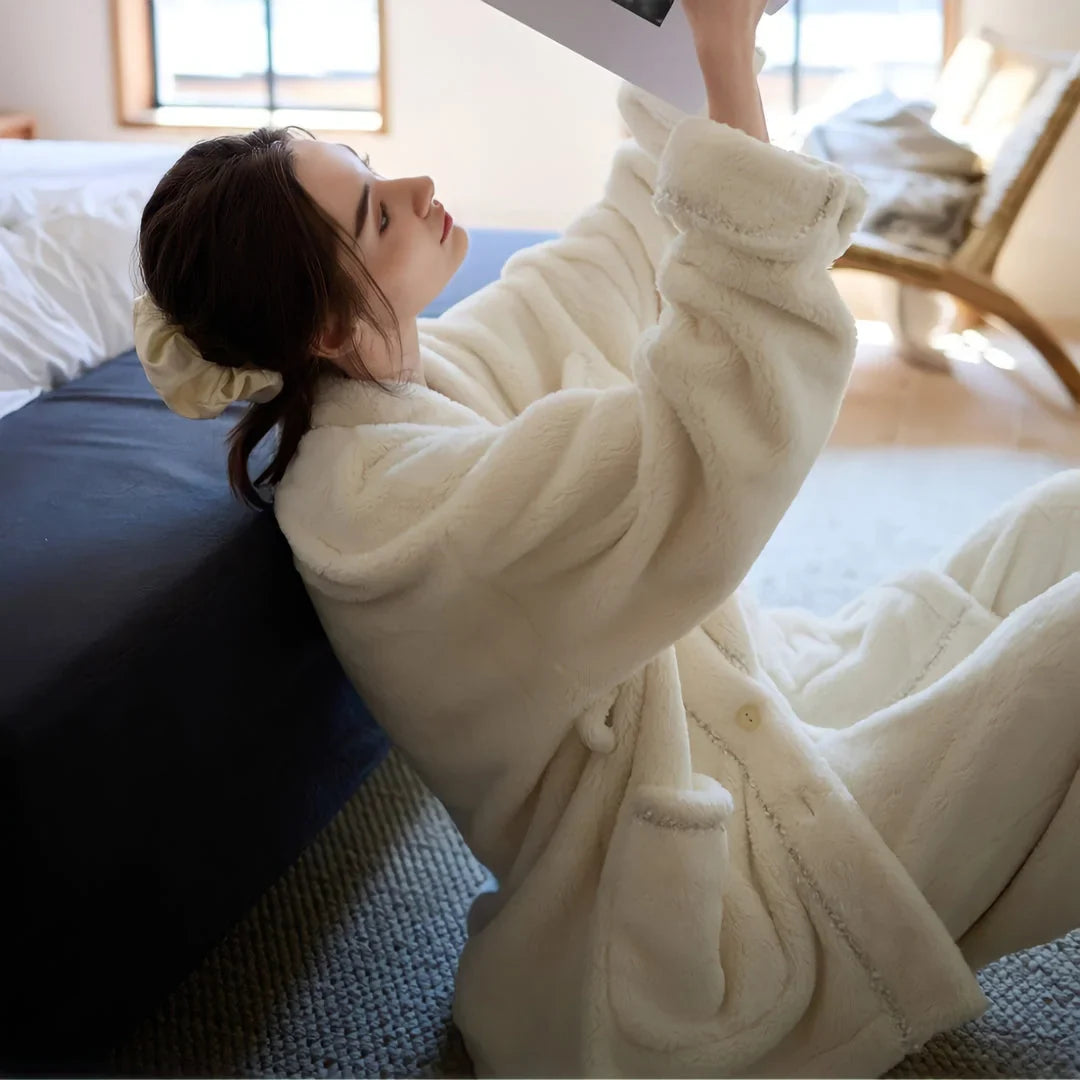 Ultra-Plush Button-Up Flannel Fleece Pajama Set