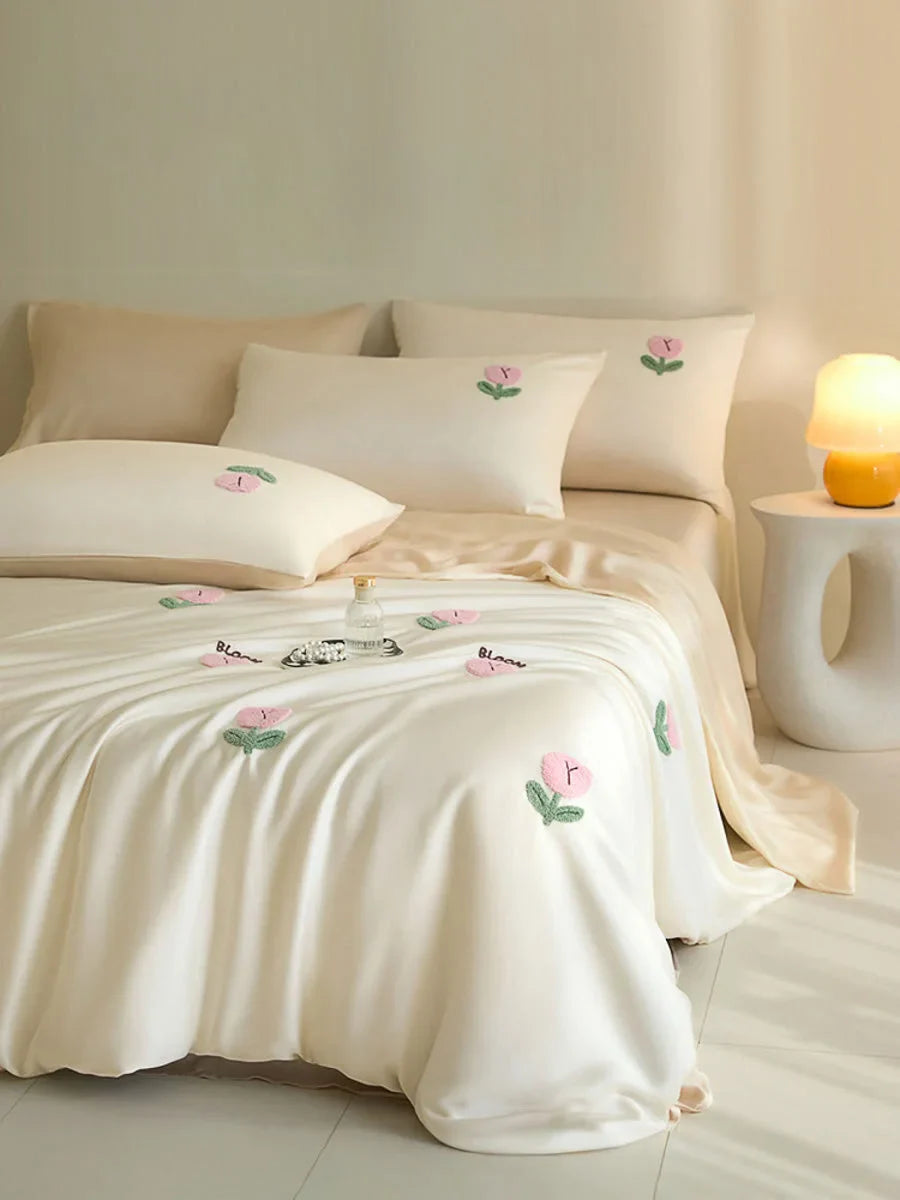 Tufted Doodle Flower Cooling Tencel Bedding Set
