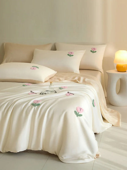 Tufted Doodle Flower Cooling Tencel Bedding Set
