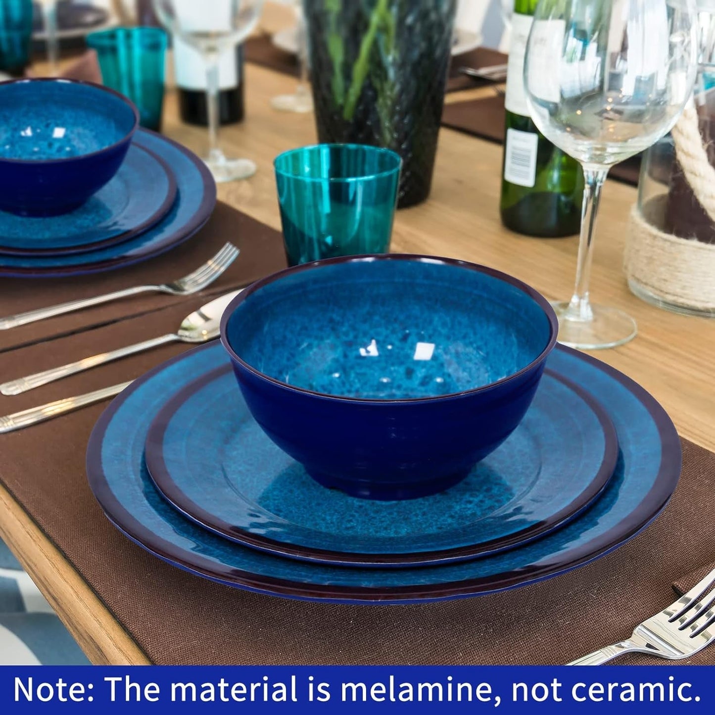 Blue Melamine Dinnerware Sets for 4, Plastic Plates and Bowls Set for 12Pcs, Lightweight Unbreakable Suitable for Indoor/Outdoor Camping Dish Sets， Dishwasher Safe (Blue) Dining & Entertaining Dinnerware Dinnerware & Serveware Home & Kitchen Kitchen & Dining