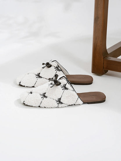 Plush Bow-Tie Diamond Sherpa House Slippers