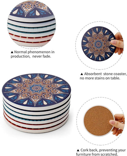 Teocera Drink Coasters Mats - Moisture Absorbing Stone Coasters with Cork Base, Prevent Furniture from Dirty and Scratched, Stone Coasters Set Suitable for Kinds of Mugs and Cups , Set of 6 Bar Tools Bar Tools & Drinkware Coasters Dining & Entertaining Home & Kitchen Kitchen & Dining