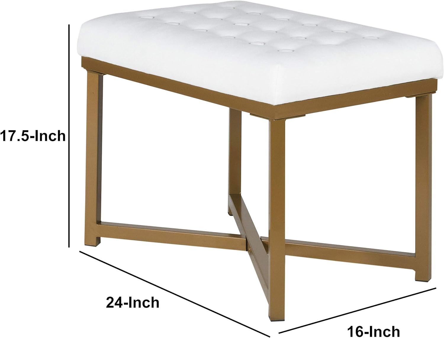 Benjara Metal Framed Bench with Button Tufted Velvet Upholstered Seat, White and Gold Dining Room Furniture Furniture Home & Kitchen Table Benches