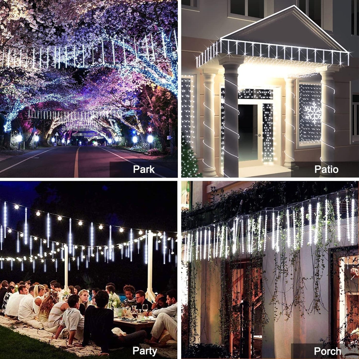 Joomer 240 LED Meteor Shower Christmas Lights 11.8 Inch 10 Tubes Falling Raindrop Cascading LED Icicle Lights with Timer Function for Holiday Party Wedding Christmas Tree Decoration (White) Lighting & Ceiling Fans Outdoor Lighting String Lights Tools & Home Improvement