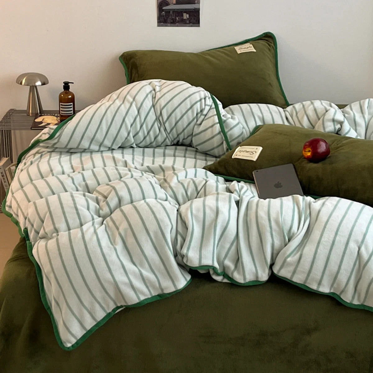 Cozy Striped Flannel Fleece Bedding Set