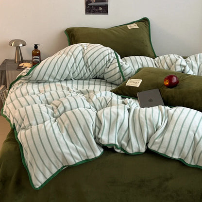Cozy Striped Flannel Fleece Bedding Set