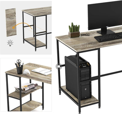 Ballucci Computer Desk, 47 Inch Home Office Desk with 2 Storage Shelves, Modern Study and Gaming Desk, Wood with Metal Frame Workstation and Writing Table - Rustic Gray Furniture Home & Kitchen Home Office Desks Home Office Furniture