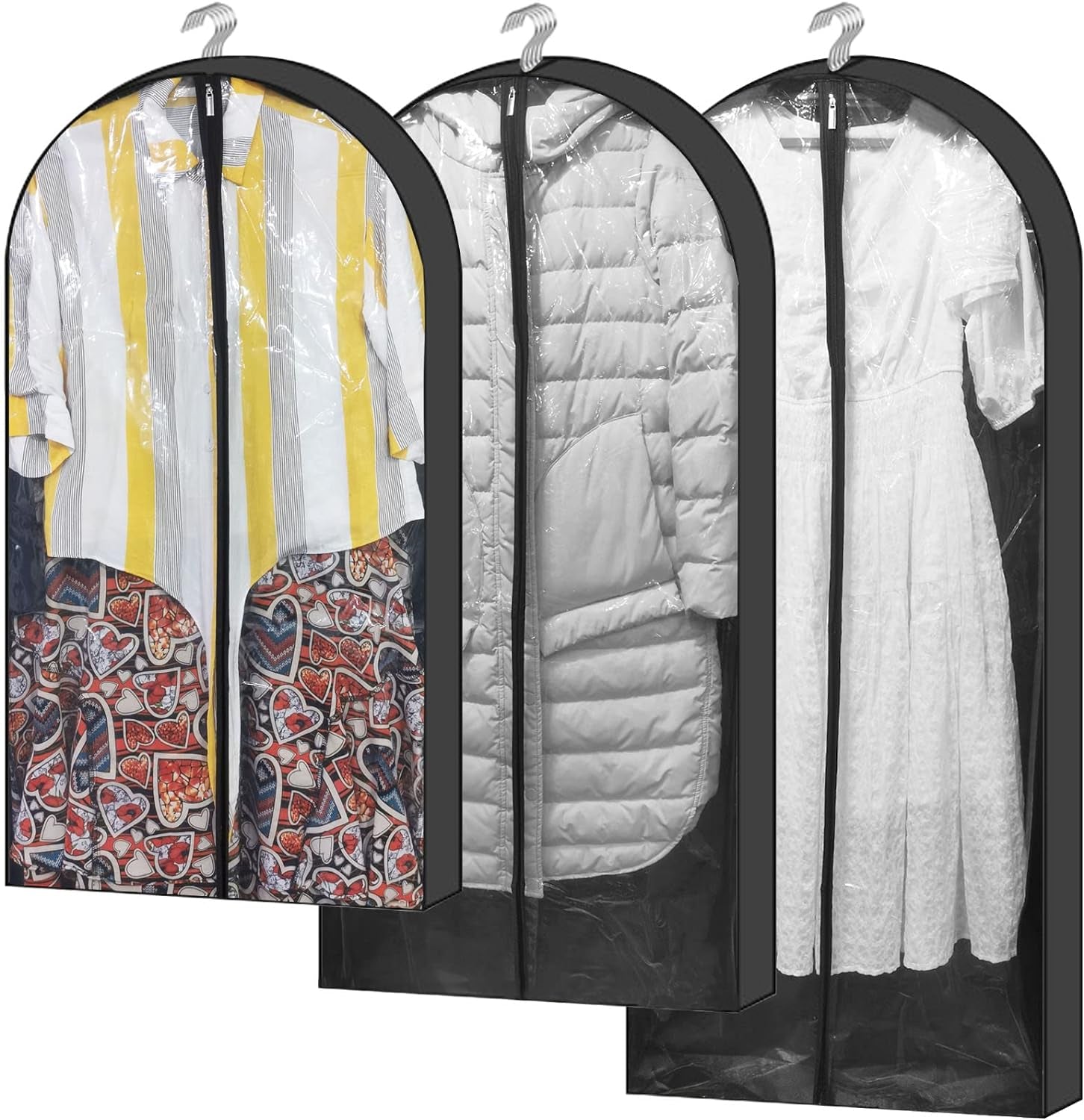 40'' 50'' 60'' Clear Garment Bags for Hanging Clothes, Suit Bags for Closet Storage with 4" Gussetes, Moth Proof Plastic Protectors for Sweater, Dress, Winter Coat, Shirt, Jacket, 3 Packs Clothing & Closet Storage Garment Covers Home & Kitchen Storage & Organization