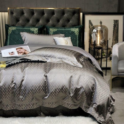 Talia Grey Cotton Satin Bedding Set
