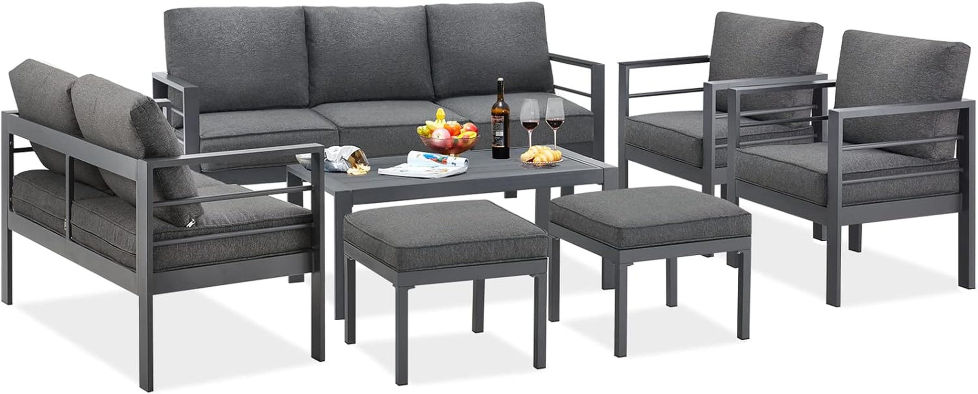 AECOJOY Aluminum Modern Patio Furniture with Coffee Table, 7 Pieces Outdoor Conversation Set with Dark Grey Cushions for Balcony, Porch, Lawn and More Conversation Sets Lawn & Garden Patio Patio Furniture & Accessories Patio Furniture Sets