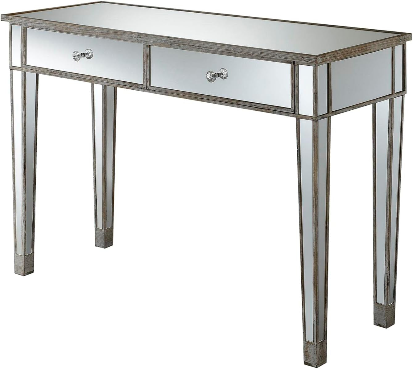 Convenience Concepts Gold Coast Mirrored Desk 42" - Console Table with 2 Drawers for Storage in Living Room, Office, Antique Silver/Mirror Furniture Home & Kitchen Home Office Desks Home Office Furniture