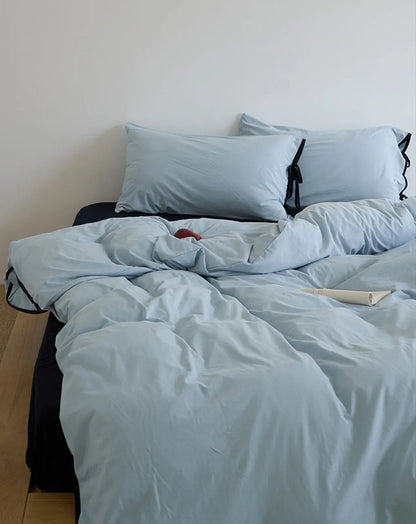 Soft Contrast Tie Washed Cotton Bedding Set