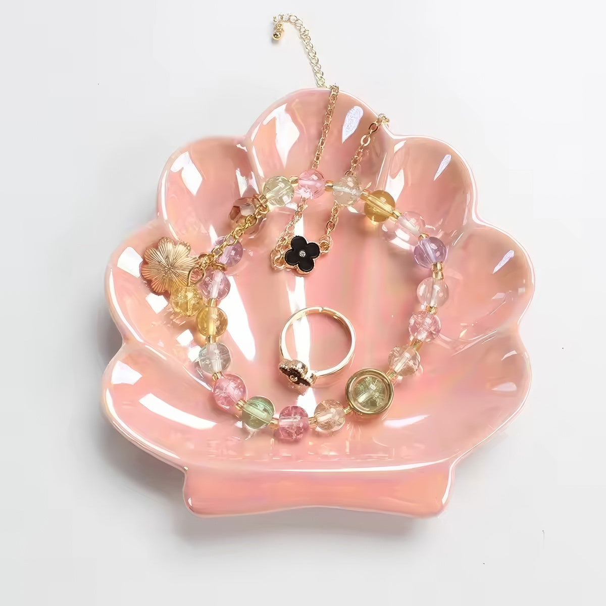 Iridescent Ceramic Seashell Jewelry Tray