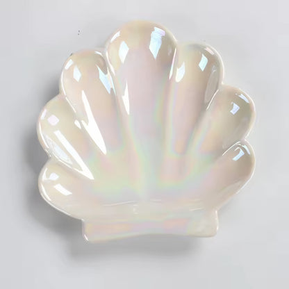 Iridescent Ceramic Seashell Jewelry Tray