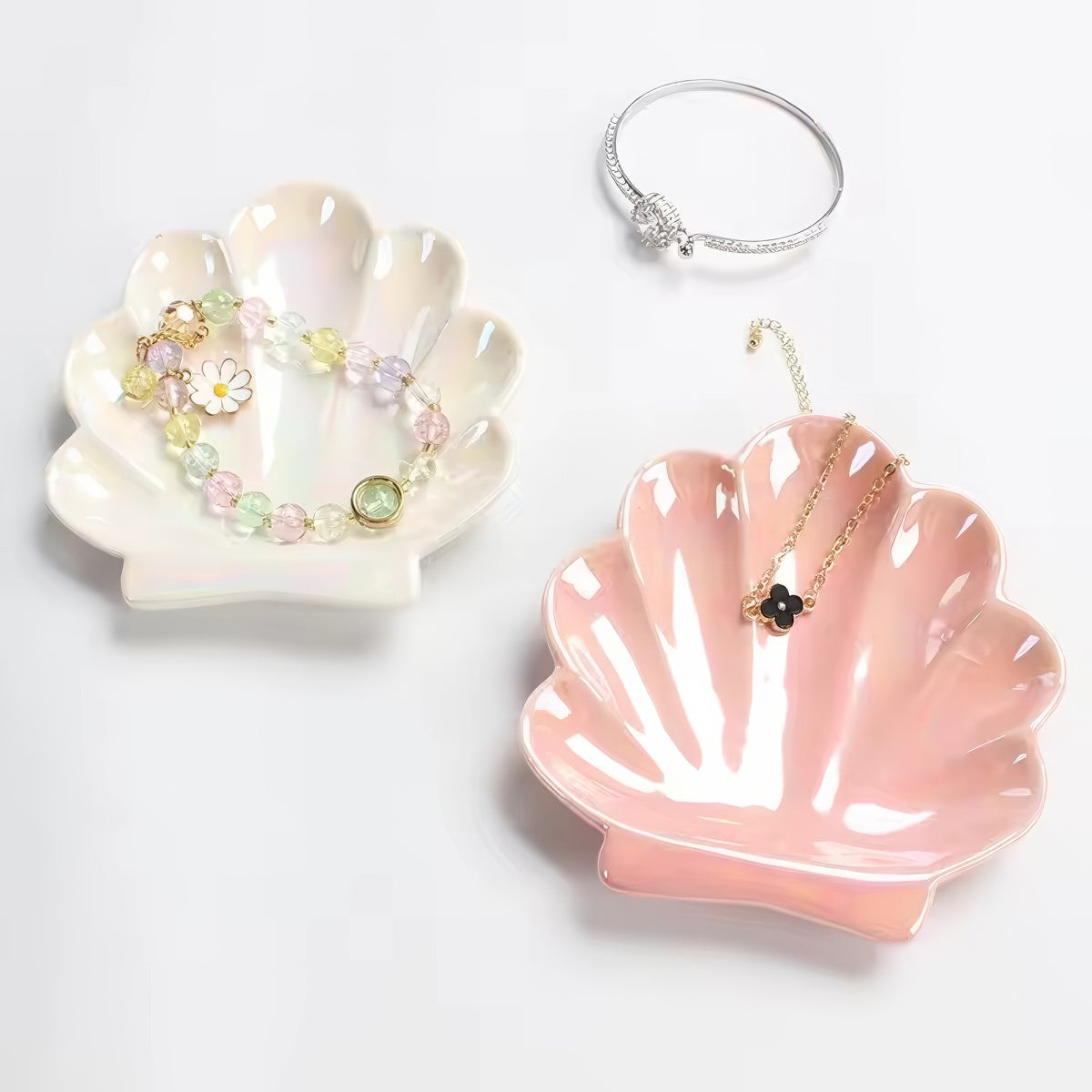 Iridescent Ceramic Seashell Jewelry Tray