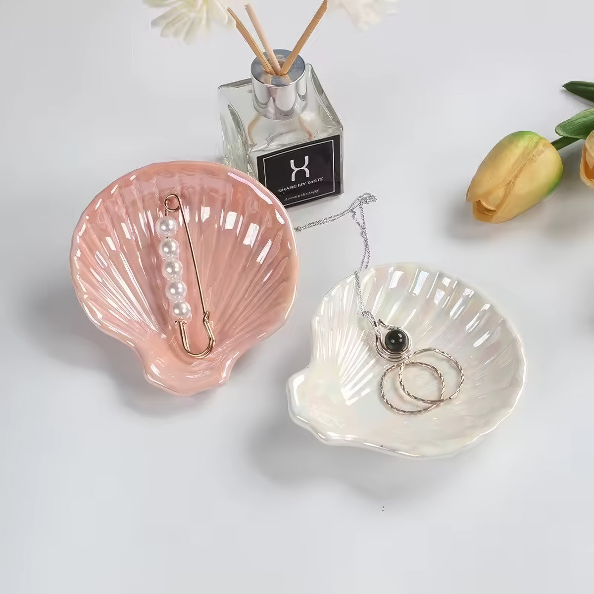 Iridescent Ceramic Seashell Jewelry Tray