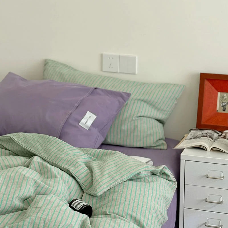 Soft Pinstripe Washed Cotton Bedding Set