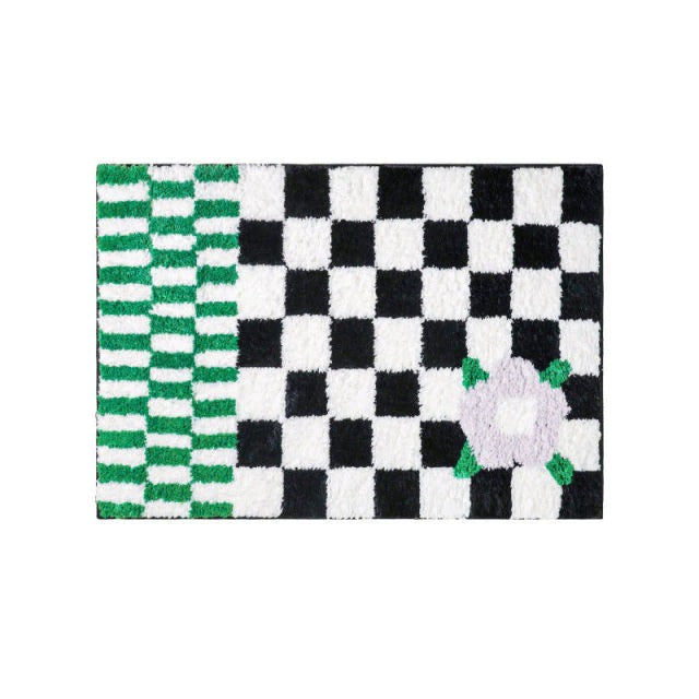 Checkerboard Flower Accent Rug AESTHETIC_Danish Pastel AESTHETIC_Indie SUB CATEGORY_Rugs