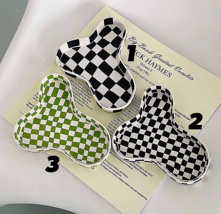 Checkered Ceramic Jewelry Organizer AESTHETIC_Danish Pastel AESTHETIC_eGirl checked SUB CATEGORY_Jewelry organizers