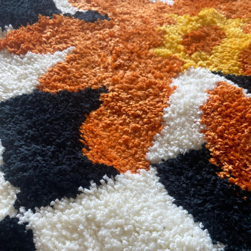 Checkered Orange Flower Accent Rug AESTHETIC_Indie SUB CATEGORY_Rugs