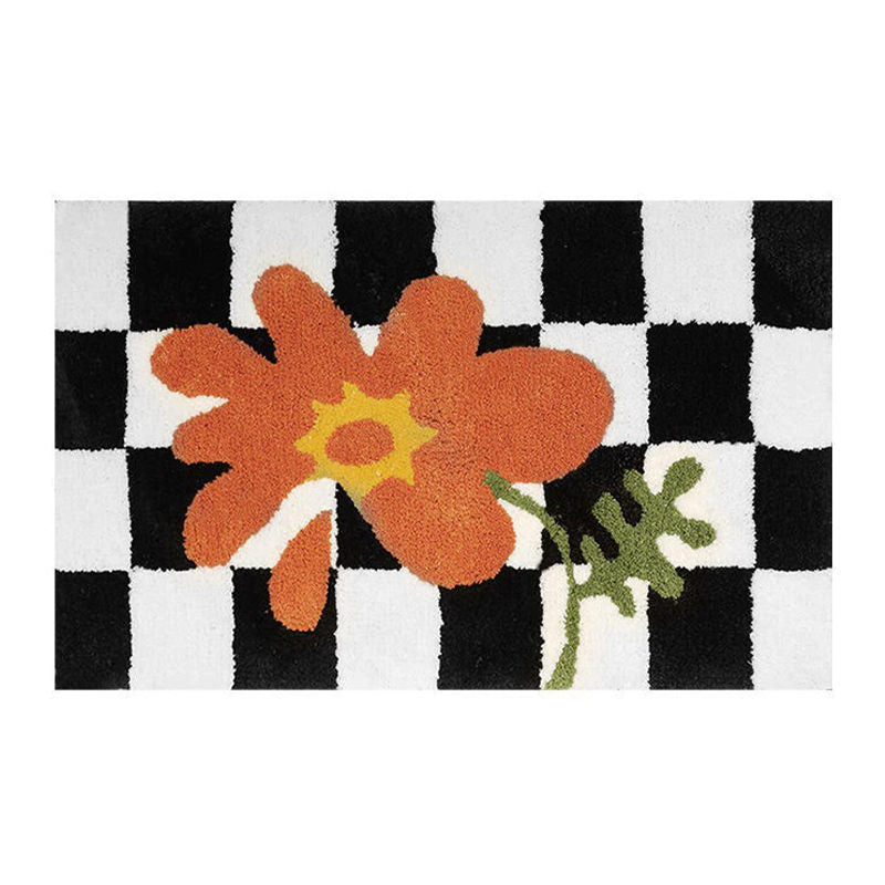 Checkered Orange Flower Accent Rug AESTHETIC_Indie SUB CATEGORY_Rugs