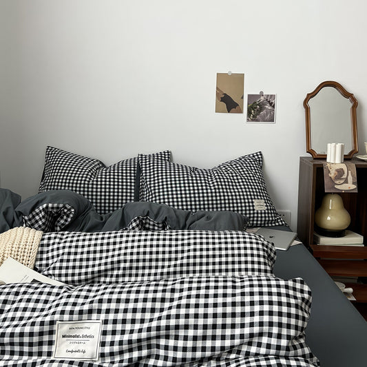 Parure de lit classique à carreaux noirs