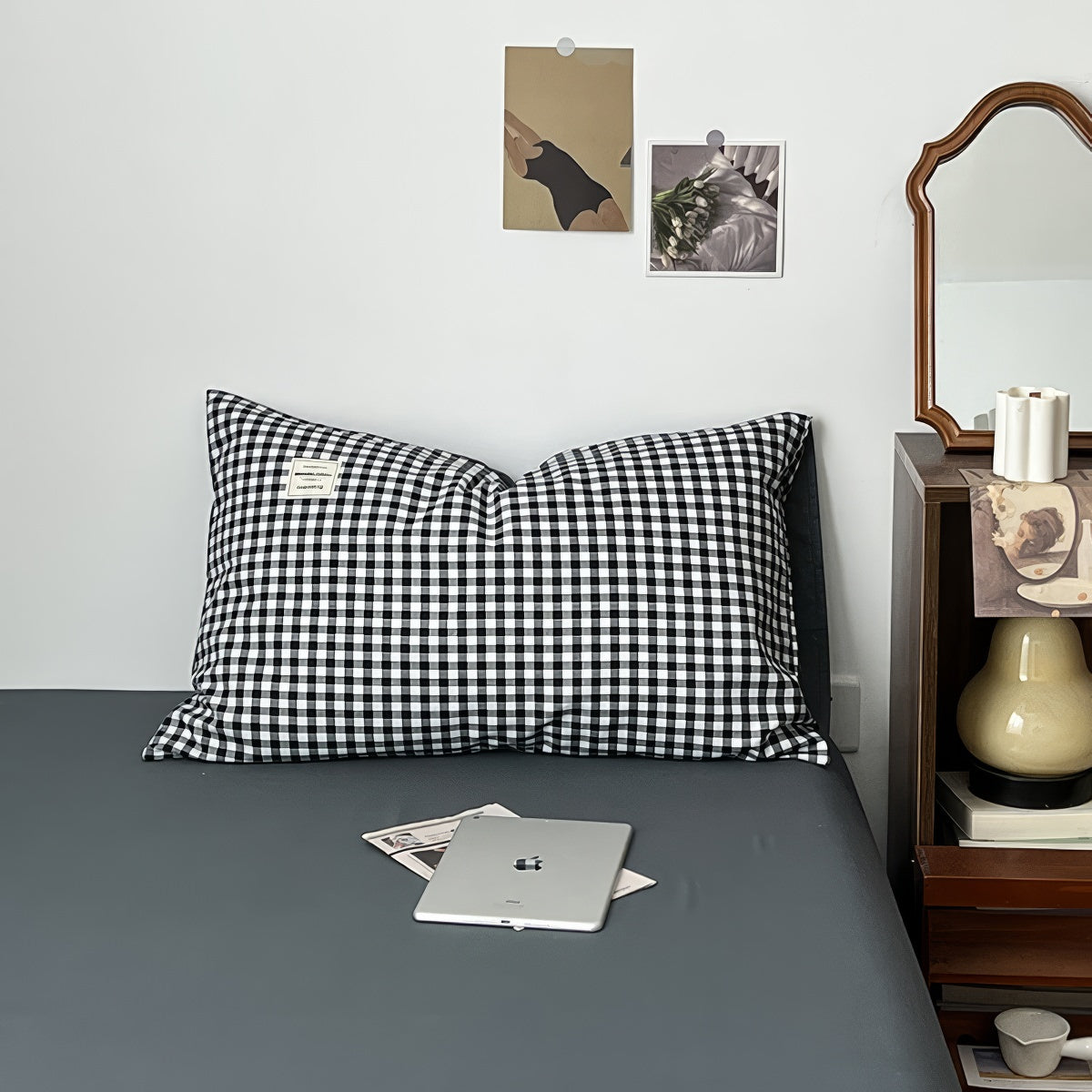 Parure de lit classique à carreaux noirs