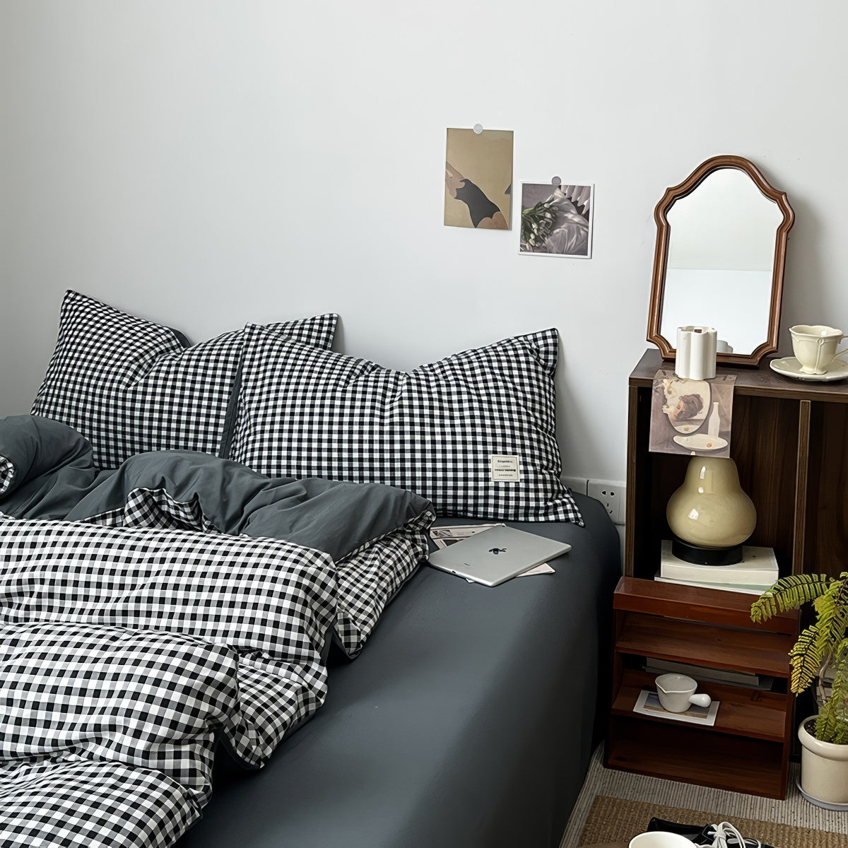 Parure de lit classique à carreaux noirs