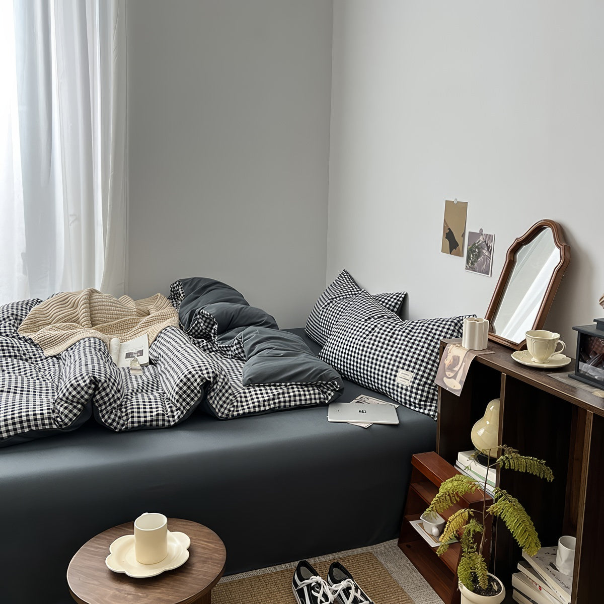 Parure de lit classique à carreaux noirs