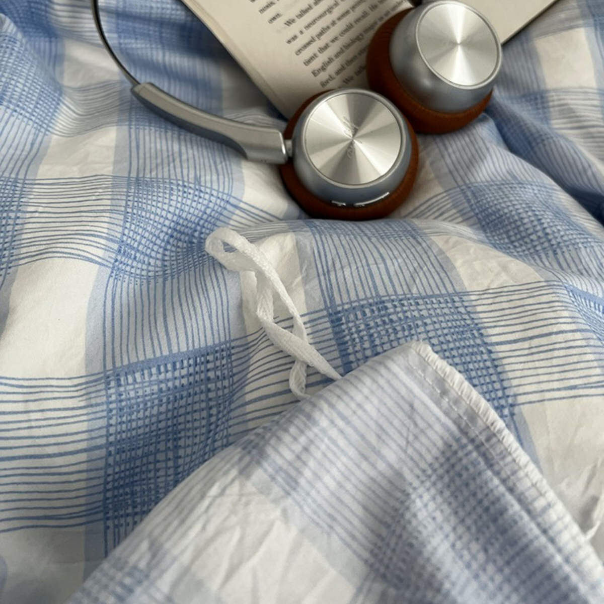 Cloud Blue Gingham Check Bedding Set