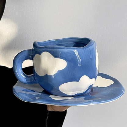 Blue Sky and Clouds Ceramic Coffee Cup Set
