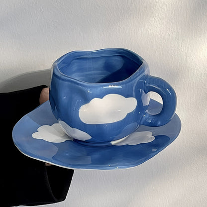 Blue Sky and Clouds Ceramic Coffee Cup Set