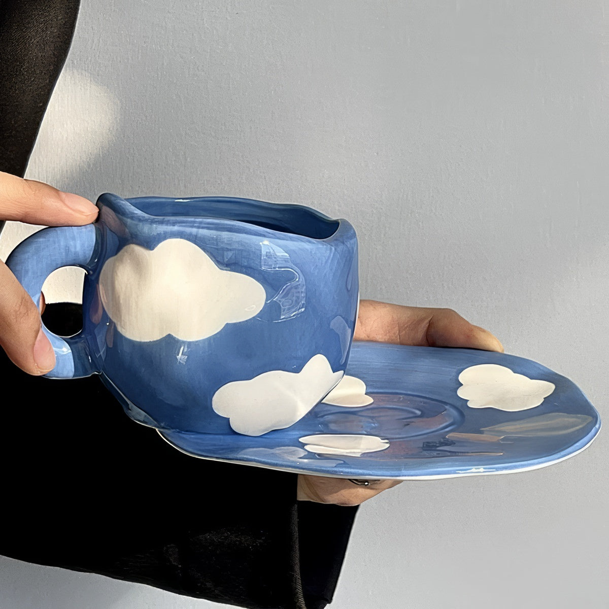 Blue Sky and Clouds Ceramic Coffee Cup Set