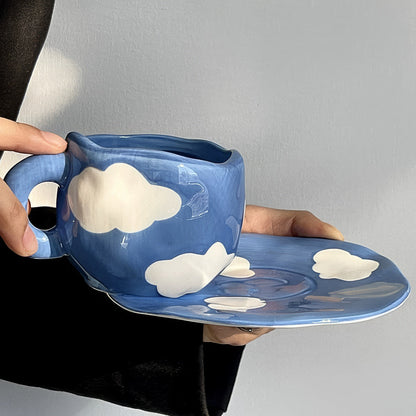 Blue Sky and Clouds Ceramic Coffee Cup Set