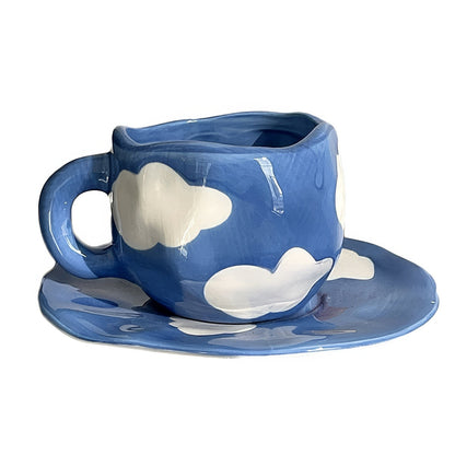 Blue Sky and Clouds Ceramic Coffee Cup Set