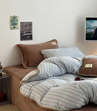 Cozy Striped Flannel Fleece Bedding Set