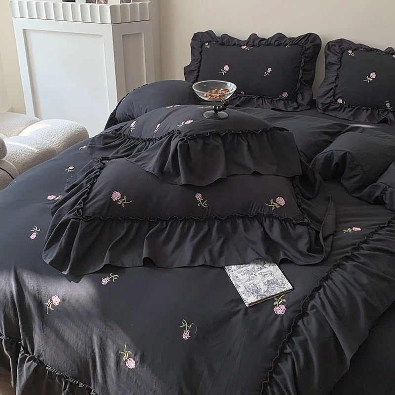 Coquette Roses Ruffle Duvet Cover & Sham Set