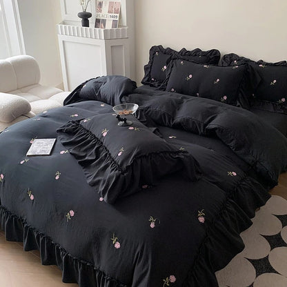 Coquette Roses Ruffle Duvet Cover & Sham Set