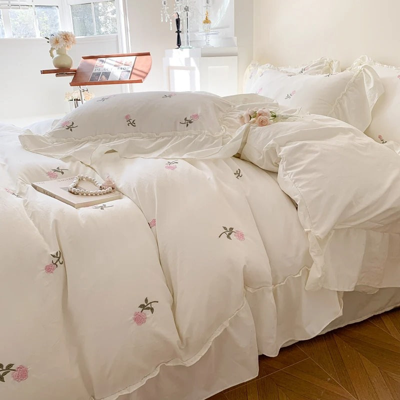 Coquette Roses Ruffle Duvet Cover & Sham Set