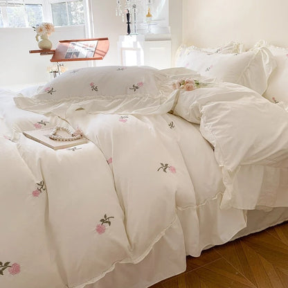 Coquette Roses Ruffle Duvet Cover & Sham Set