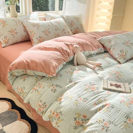 Parure de lit florale bleu sauge vintage Cottagecore