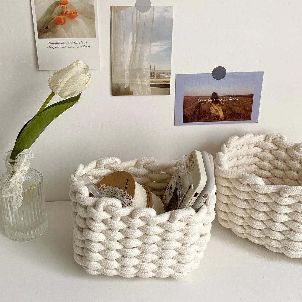 Cotton Rope Woven Desk Storage Basket storage vanilla girl