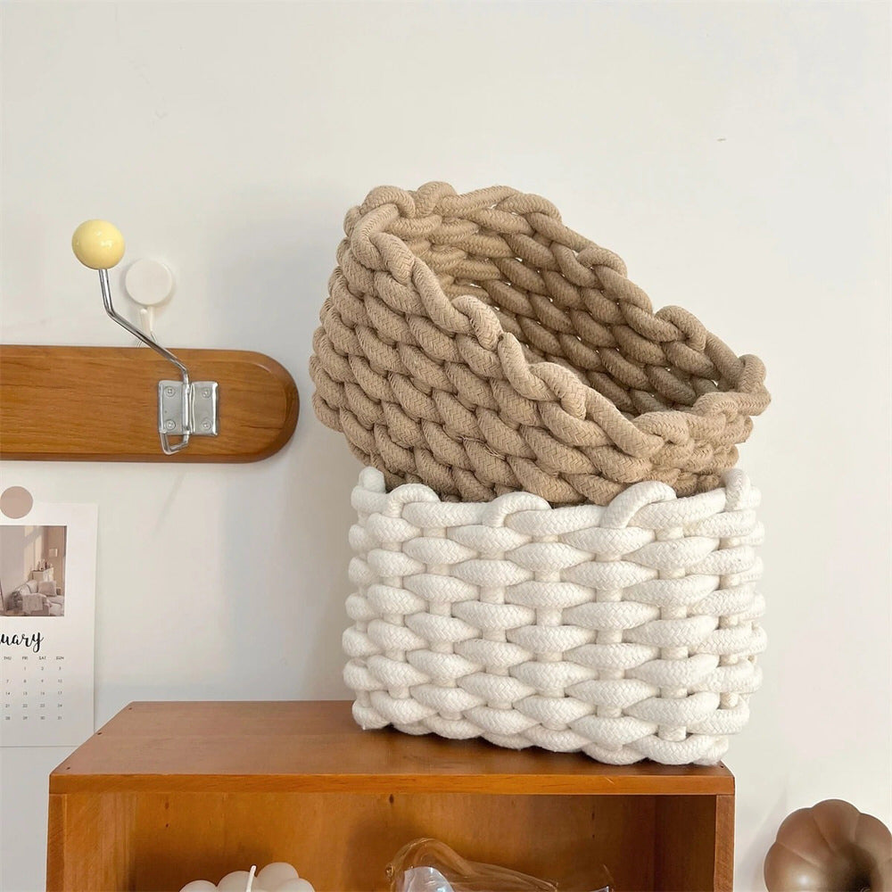 Cotton Rope Woven Desk Storage Basket storage vanilla girl