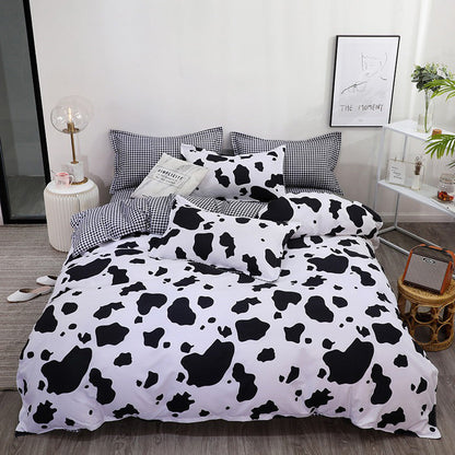 Cow Print Bedding Set AESTHETIC_Indie bed sheet bedsheets bows plush ruffles SUB CATEGORY_Bedding Sets white